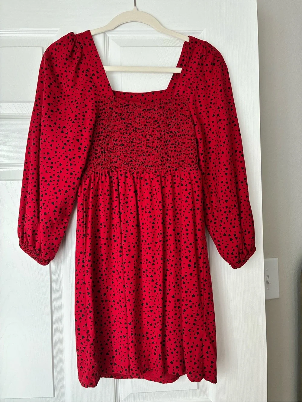 GAP Red Dress with Black Heart Print, Square Neck